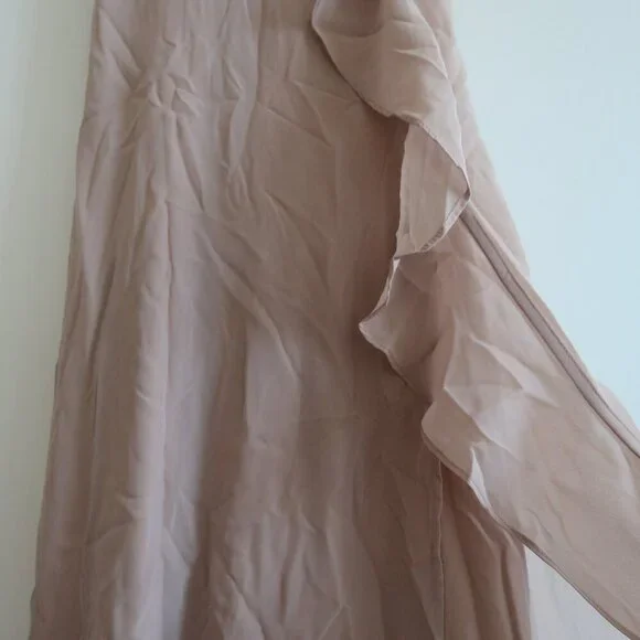 BIRDY GREY Taupe Ruffle Chiffon Maxi Bridesmaid Dress Wedding Neutral - Size XS - Picture 10 of 16